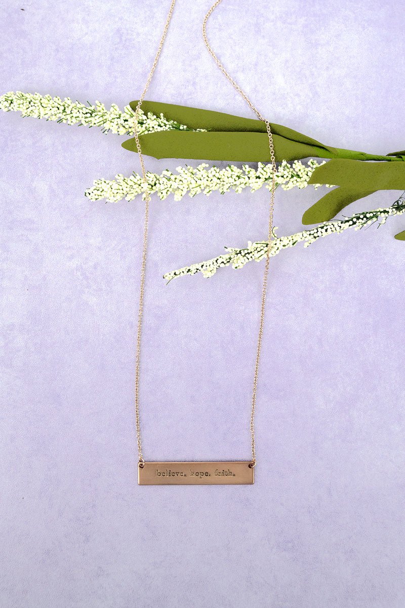 Matte Rose Goldtone 'Believe, Hope, Faith' Inspirational Bar Necklace