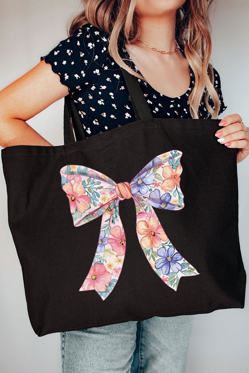 Adorable Floral Bow Design Canvas Extra - Large Tote Bag for Everyday Use