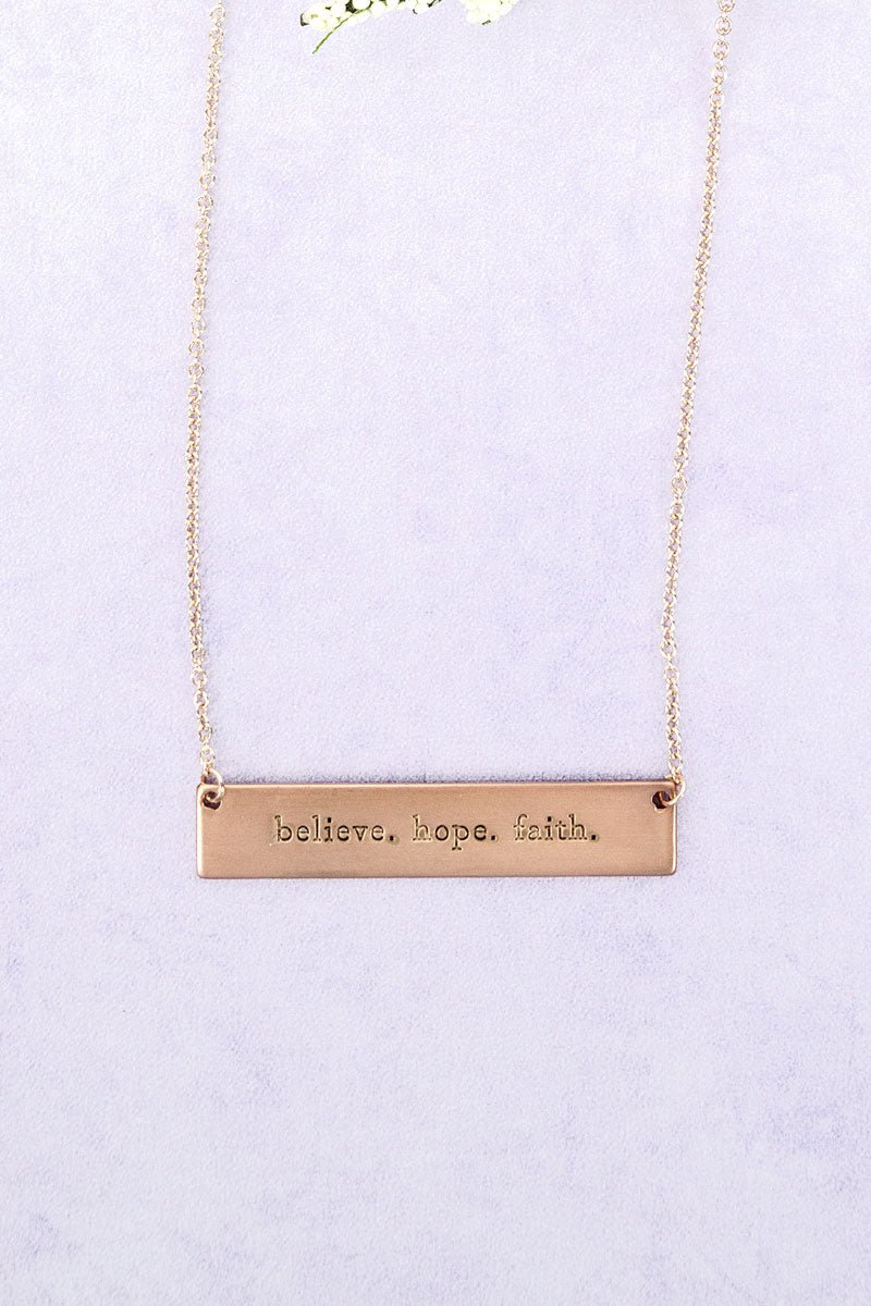 Matte Rose Goldtone 'Believe, Hope, Faith' Inspirational Bar Necklace