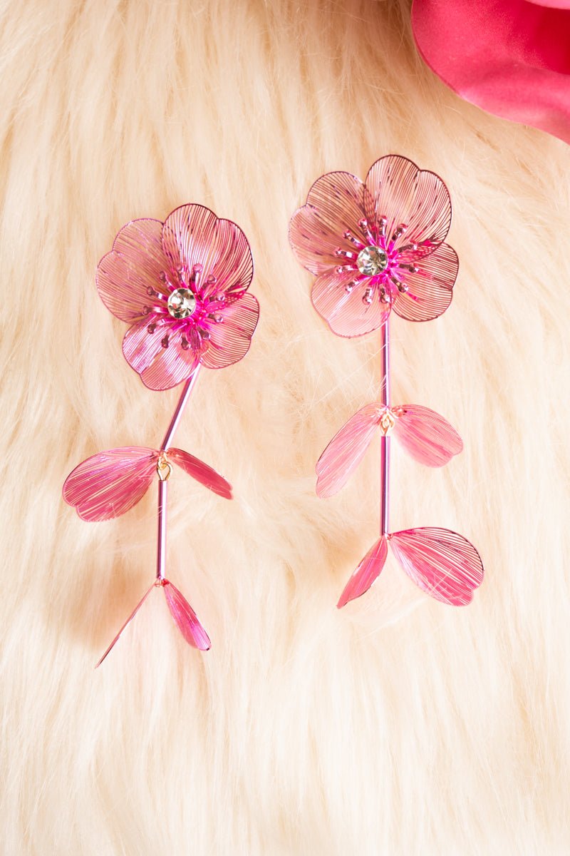 Stunning Crystal-Embellished Rose Bronte Blooms Cascade Goldtone Earrings