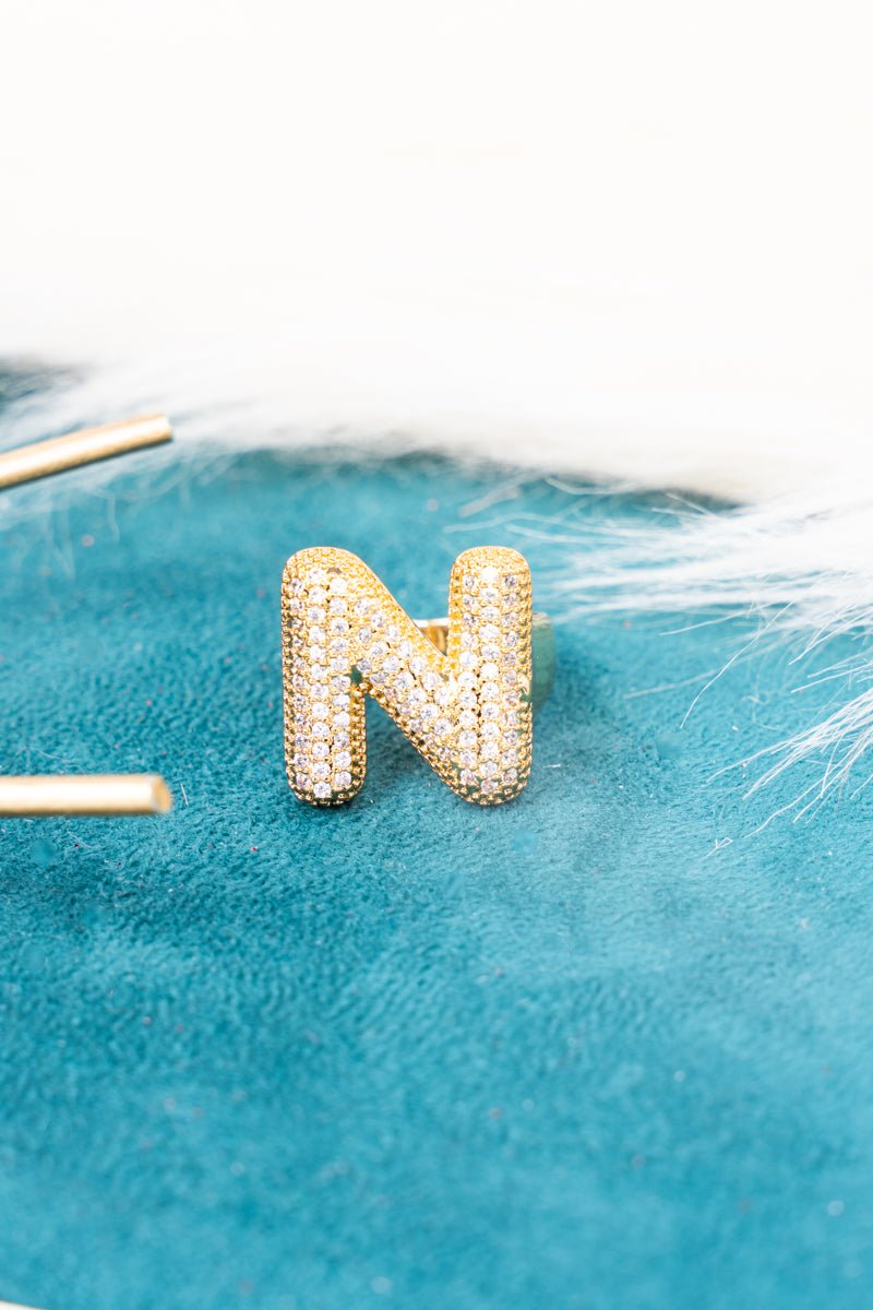 Fashionable Gold - toned Crystal Pave Initial Cuff Ring for Stylish Accessorizing on Crystal Avenue