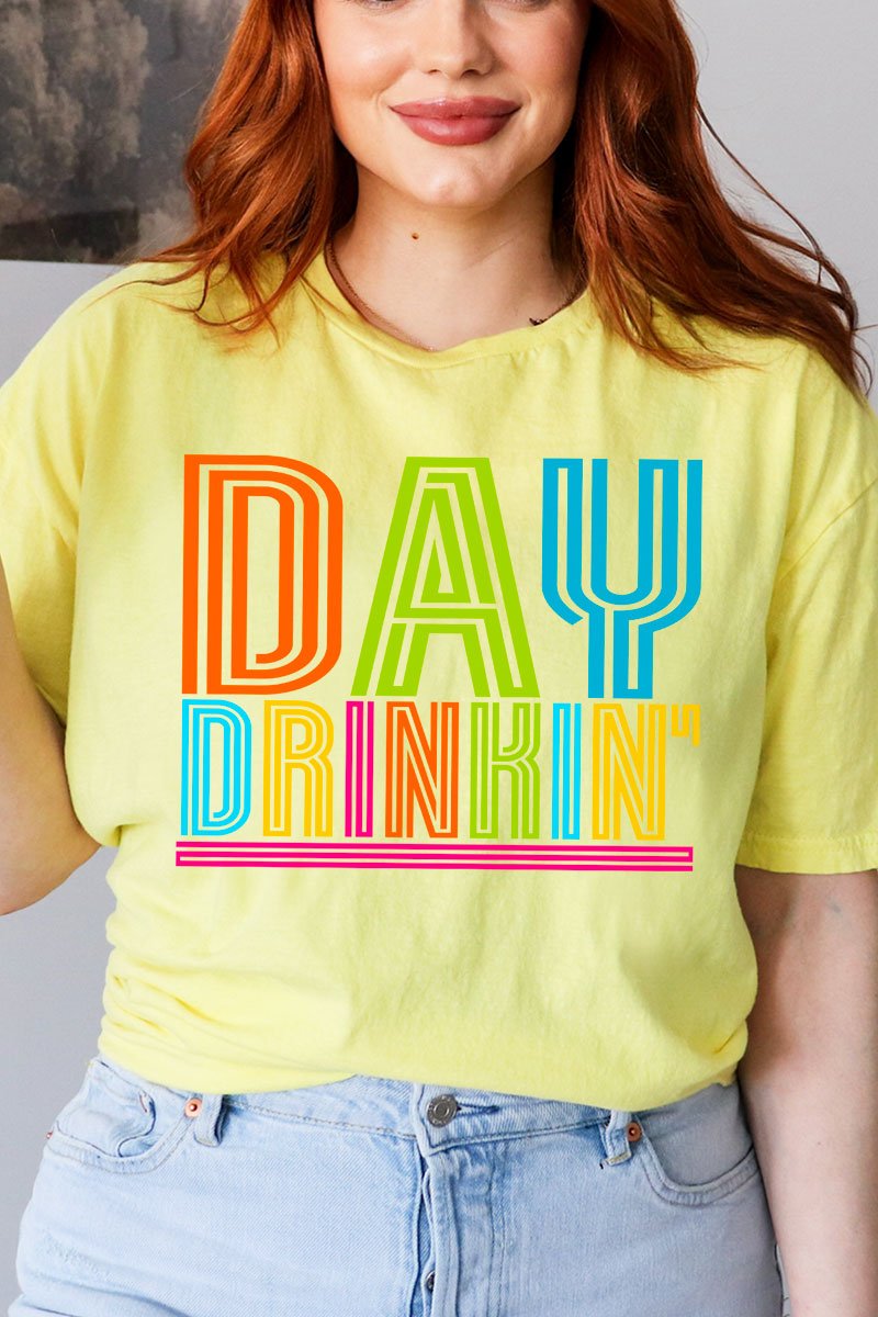Casual Unisex Short Sleeve Relaxed Fit Day Drinking Graphic T - Shirt