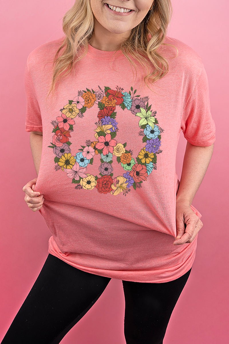 Adult Soft-Tek Blend Graphic Flower Peace T-Shirt for Casual Wear