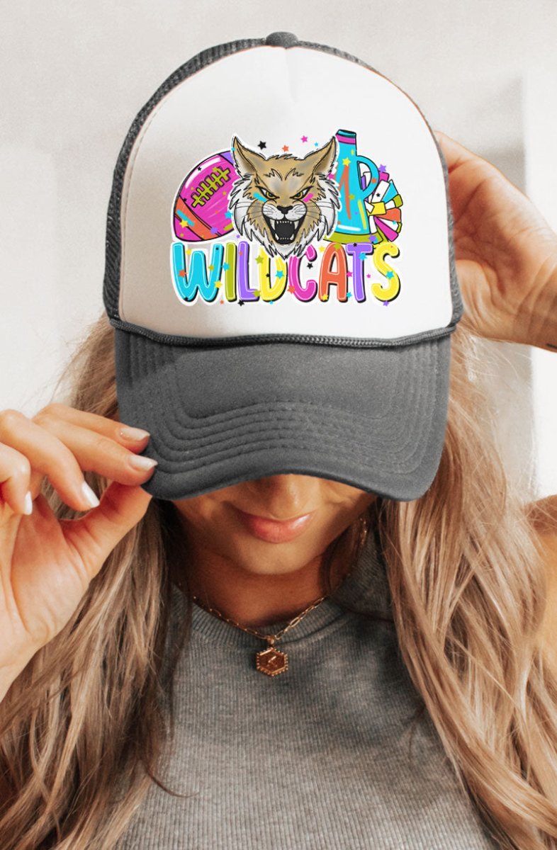Stylish Bright Wildcats Themed Colorful Otto Trucker Hat in Charcoal Gray with White Foam Front for Fashion - Loving Adults