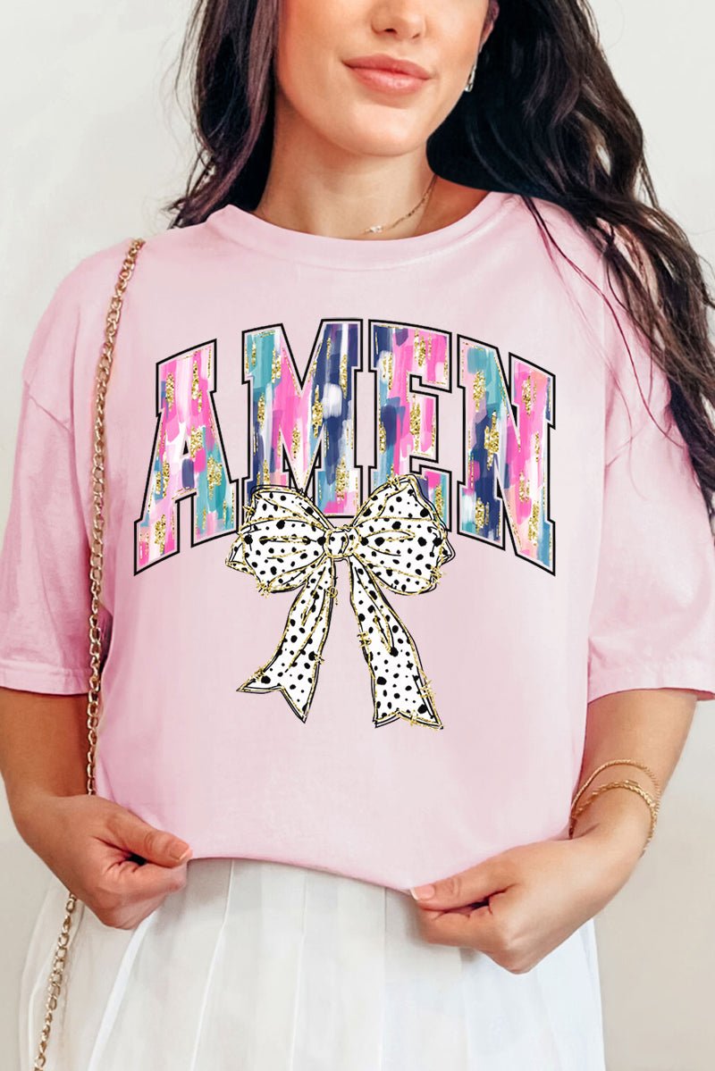 Adult Comfort Colors Ring-Spun Cotton Tee with Brushed Amen Bow Design