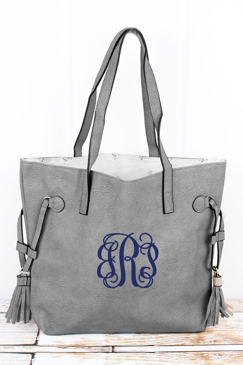 Stylish Gray Artificial Leather Side Tassel Designer Tote Bag