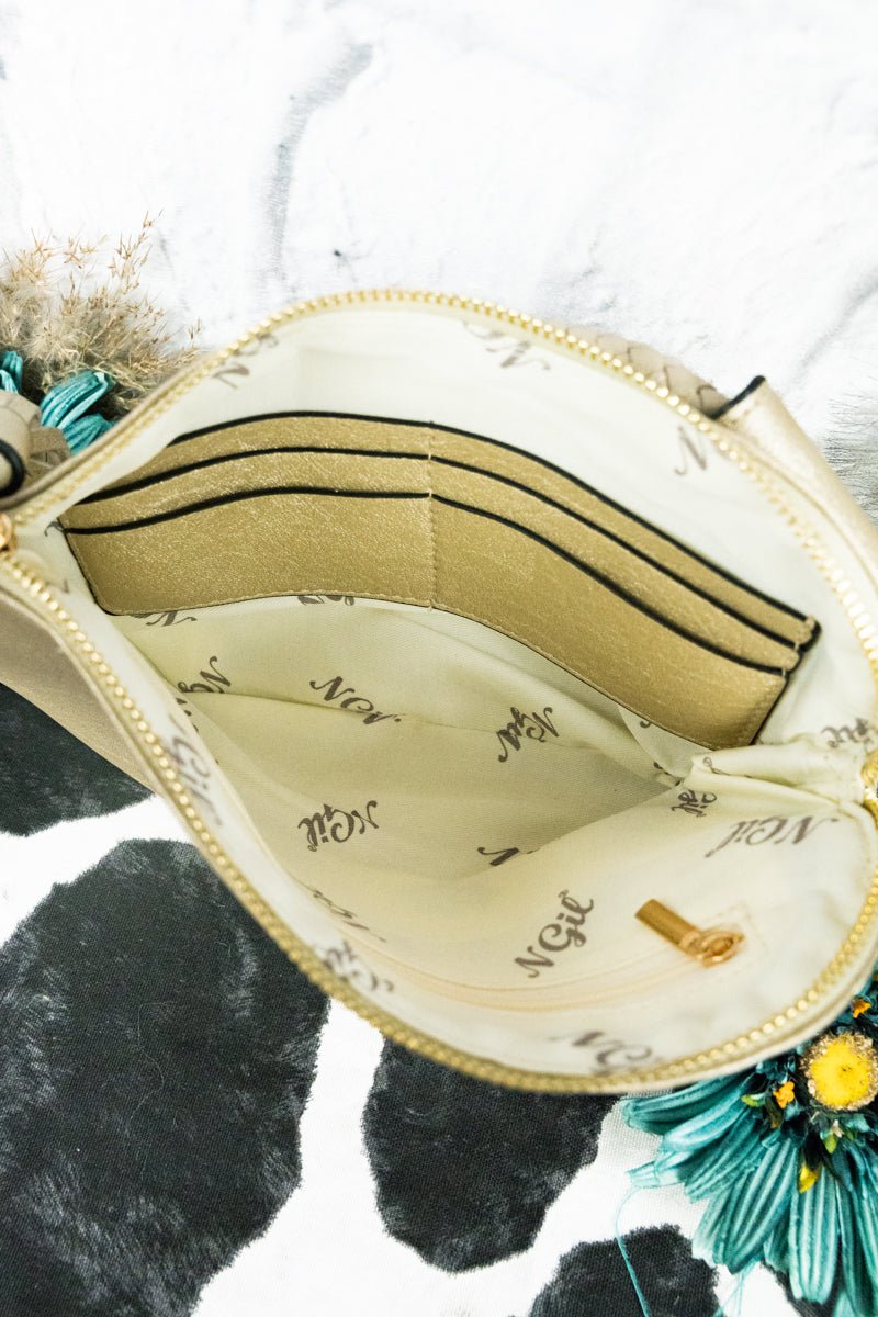 NGIL Gold Fashionable Faux Leather Bangle Wristlet Clutch Bag