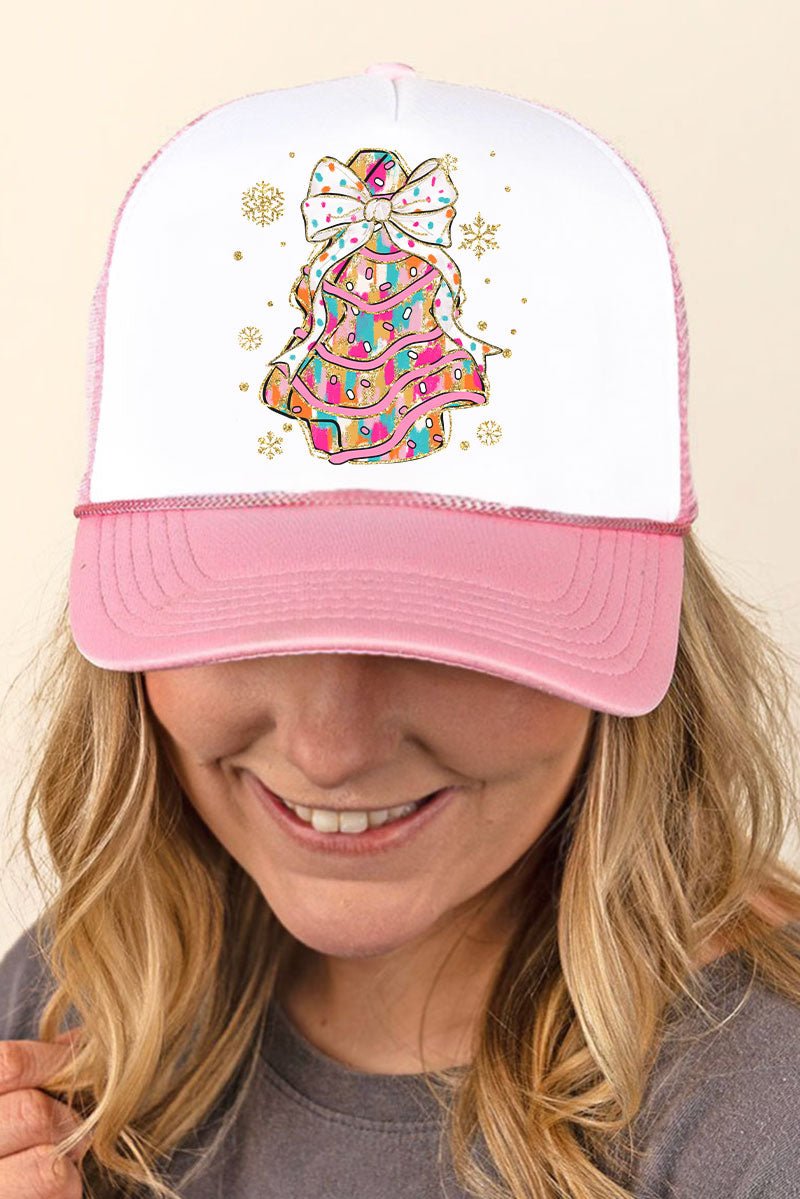 Stylish and Colorful Christmas Tree Cake Design Foam Front Mesh Back Trucker Cap for Fashion Lovers