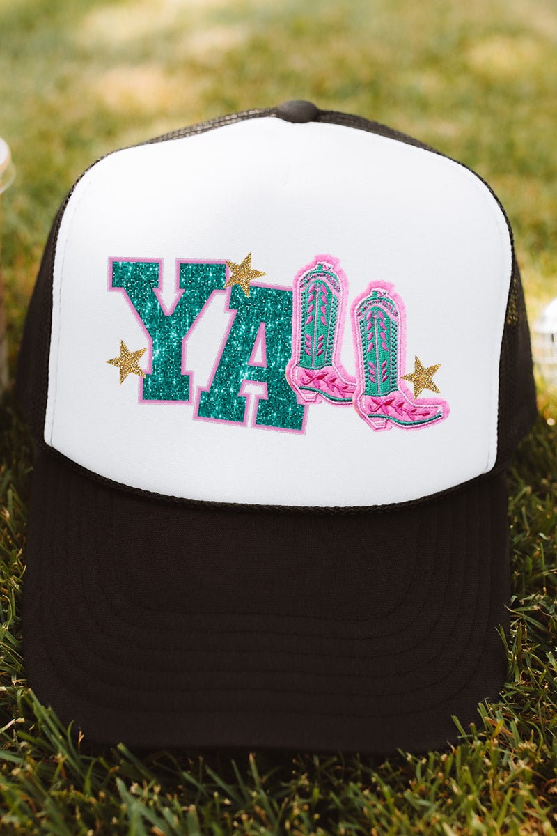 Stylish Faux Glitter Patch Transfer Foam Front Mesh Back Trucker Cap for Fashionable Wear
