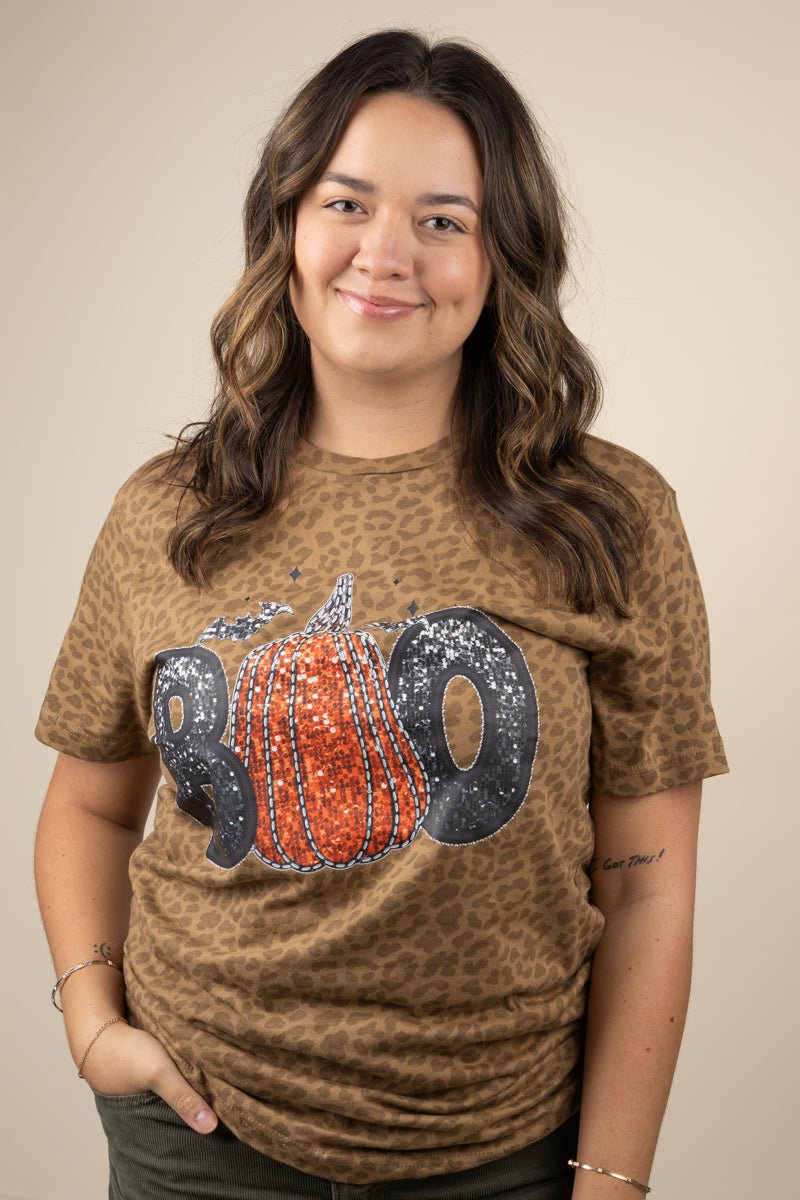 Stylish Faux Sequin Boo Heat-Transfer Comfort Fine Jersey Unisex Tee
