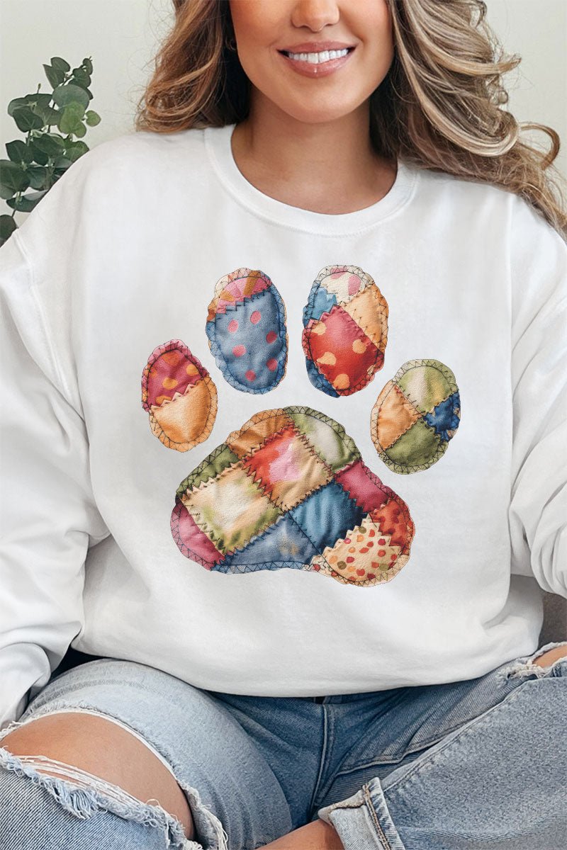 Unisex NuBlend Crew Sweatshirt with Faux Patchwork Paw Design