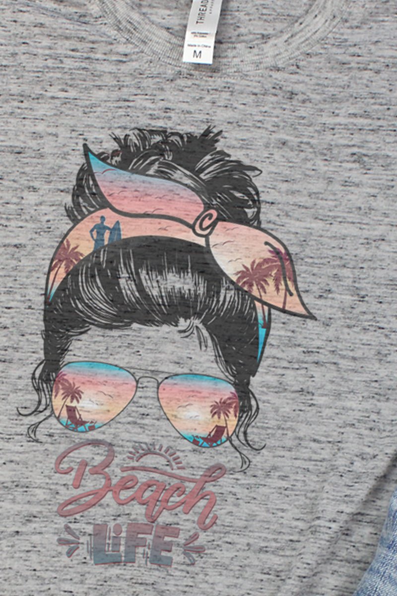 Vintage-Style Messy Bun Beach Life Short Sleeve Blizzard Graphic Jersey T-Shirt