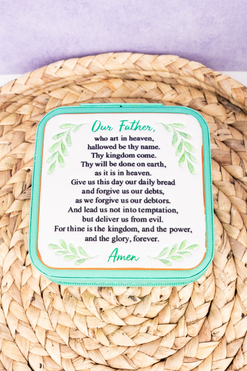 Mint Small Travel Jewelry Storage Box for the Lord's Prayer Style