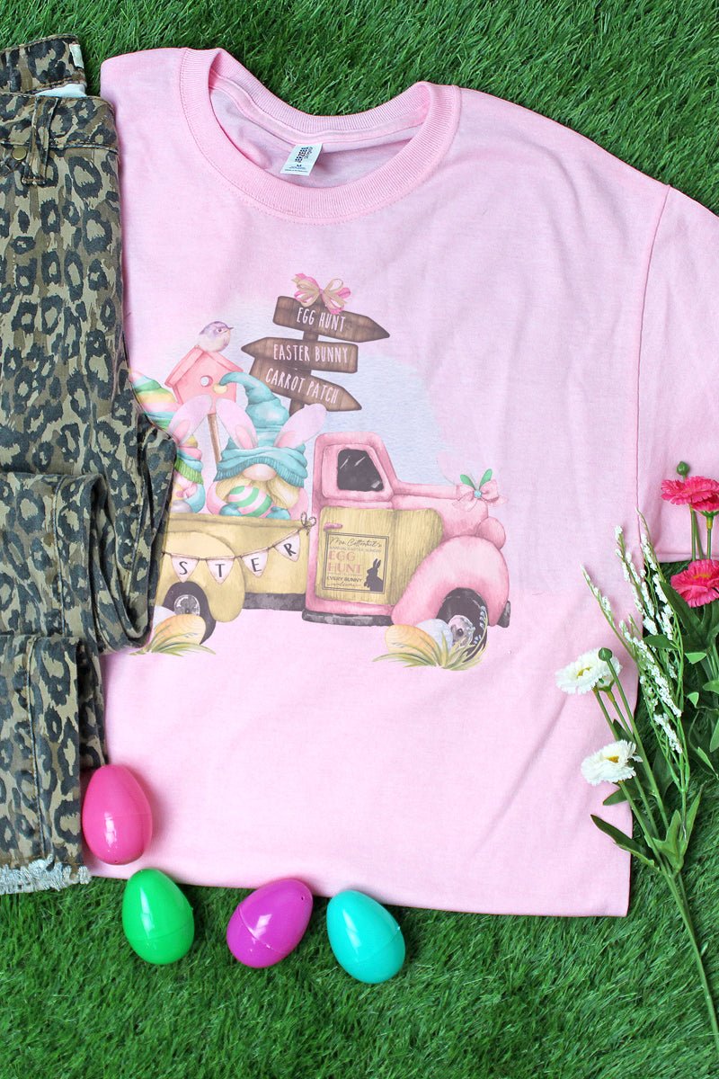 Unisex Easter Egg Gnome Truck Graphic Dri - Power 50/50 Short Sleeve Cotton - Polyester T - Shirt