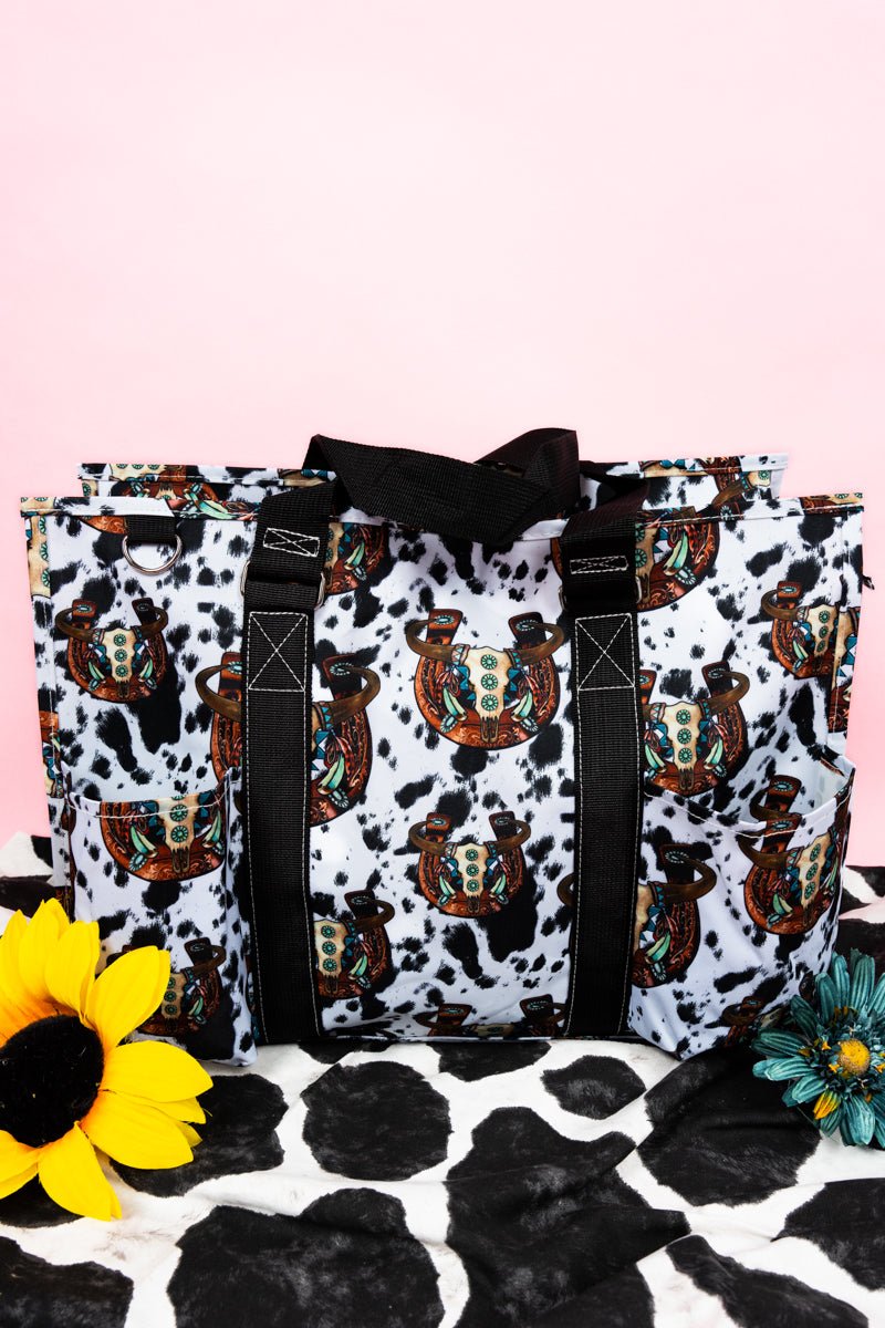 Large NGIL Corpus Christi Cow Tote Organizer with Black Trim