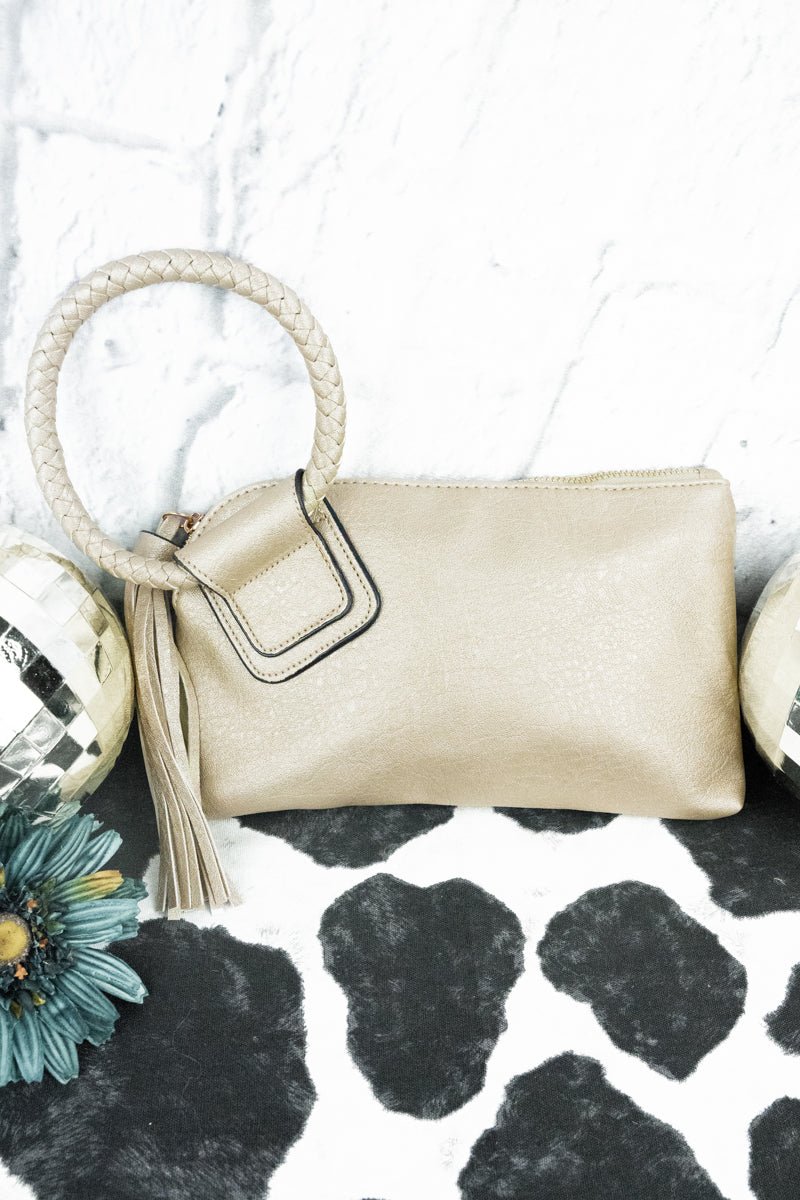 NGIL Gold Fashionable Faux Leather Bangle Wristlet Clutch Bag