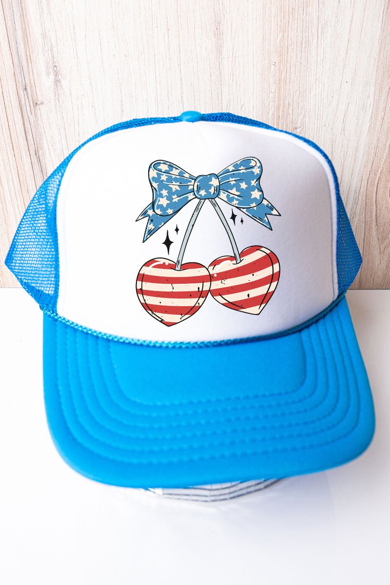 Otto Neon Blue Freedom Cherries Trucker Hat with White Foam Front