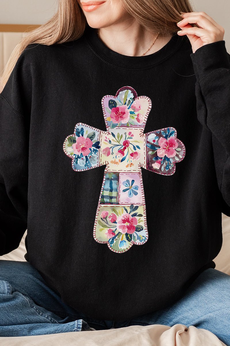 Unisex Faux Quilted Cross Graphic NuBlend Crew Neck Sweatshirt for All Seasons