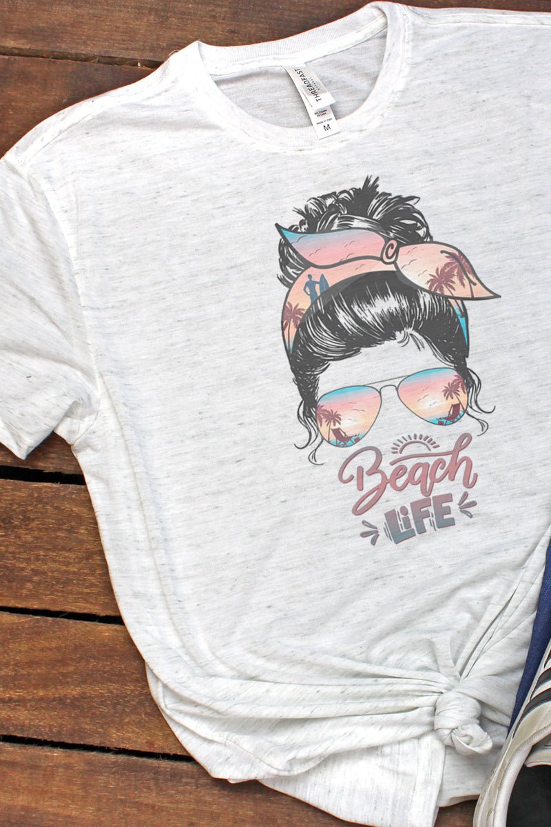 Vintage-Style Messy Bun Beach Life Short Sleeve Blizzard Graphic Jersey T-Shirt