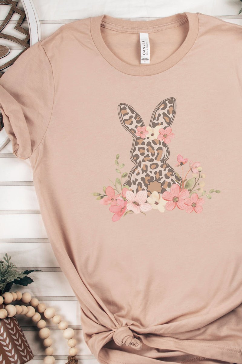Easter Bunny Floral Design Tri - Blend Short Sleeve Graphic T - Shirt for All Genders