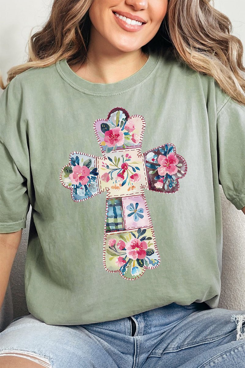 Adult Comfort Colors Faux Quilted Cross Ring-Spun Cotton Graphic Tee