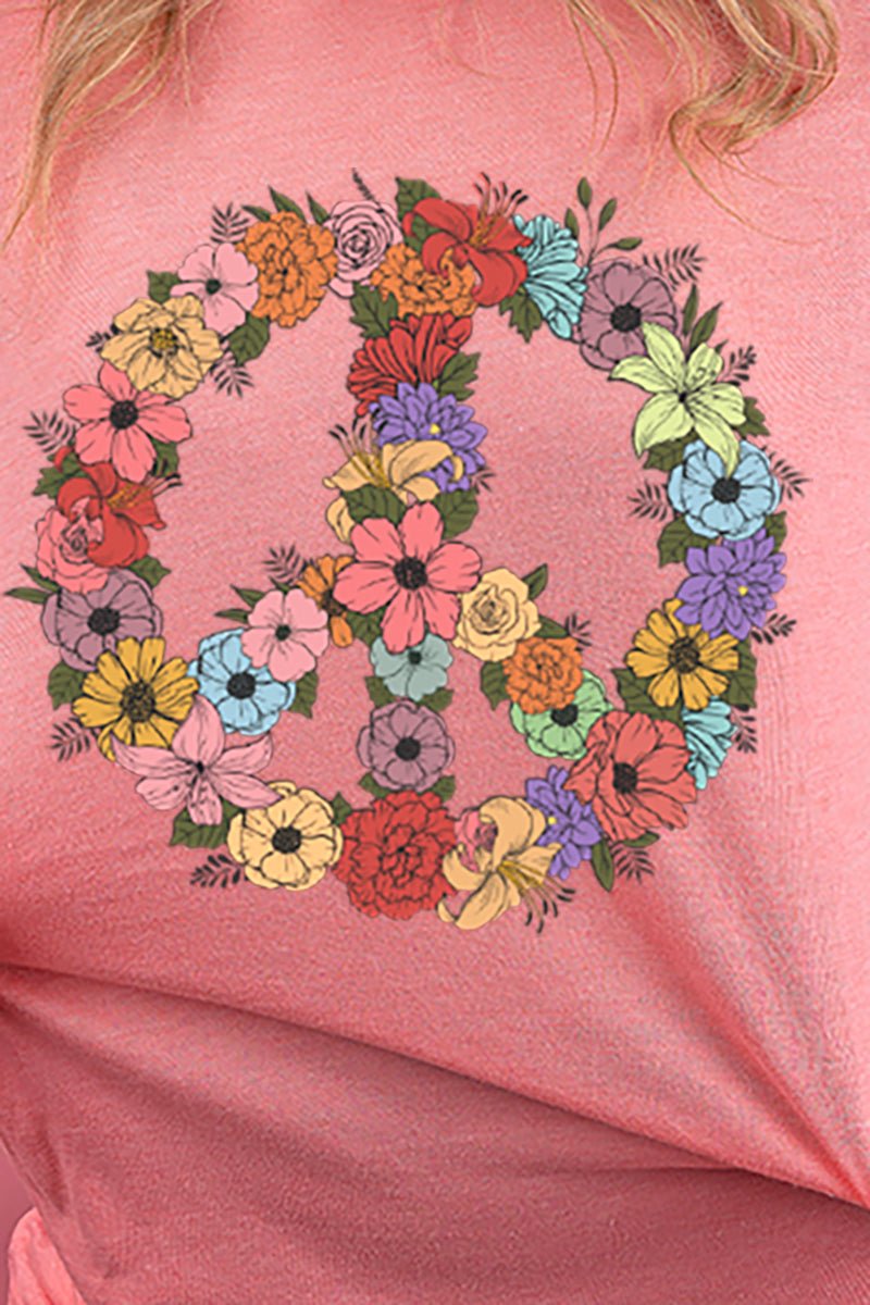 Adult Soft-Tek Blend Graphic Flower Peace T-Shirt for Casual Wear
