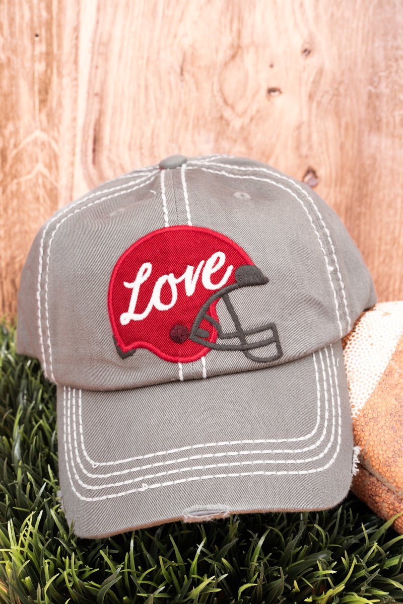 Fashionable Distressed Light Gray 'Love' Design Football Helmet Style Baseball Cap for All Seasons