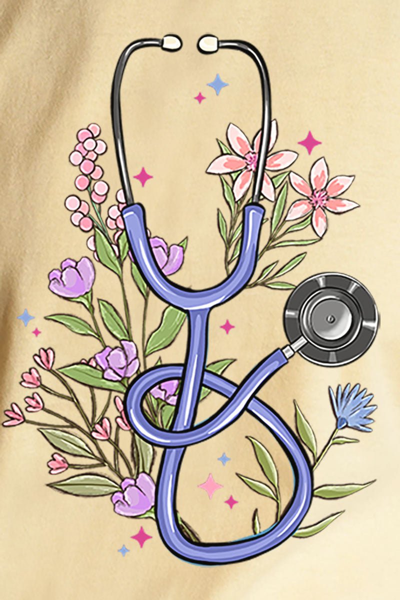 Short Sleeve Floral Stethoscope Graphic Relaxed Fit Unisex T-Shirt for a Fun Look