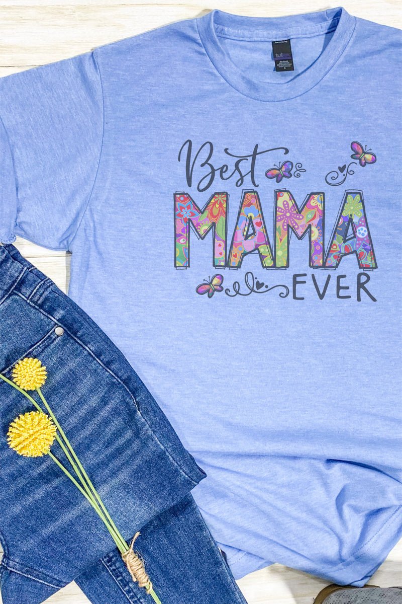 Unisex Polyester - Rich Blend Graphic Tee with Floral Design Saying 'Best Mama Ever' and Vintage Look