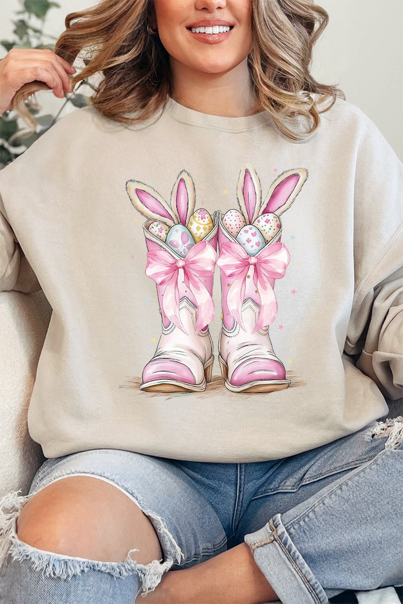 Unisex Bunny Bow Boots Graphic NuBlend Crew Sweatshirt for Casual Wear