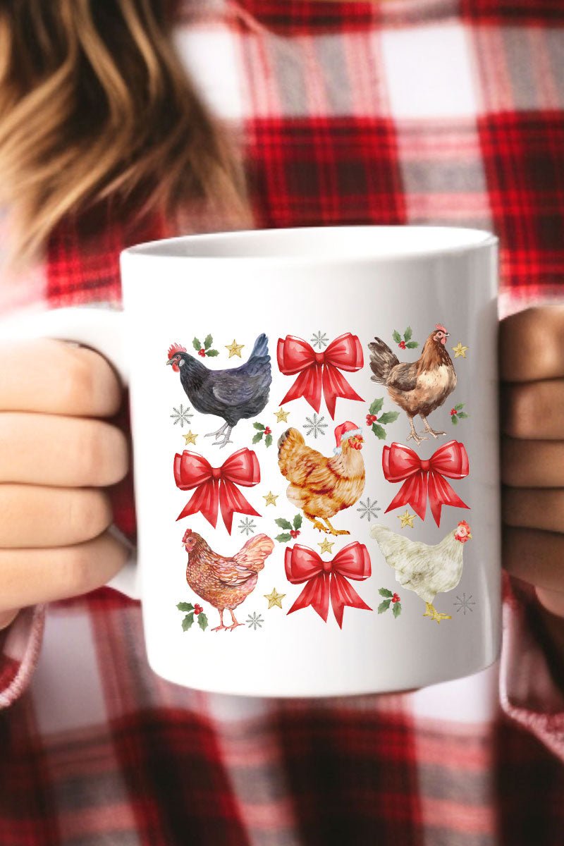 Holiday-themed Chickens and Elegant Bows Decorated Ceramic Mug