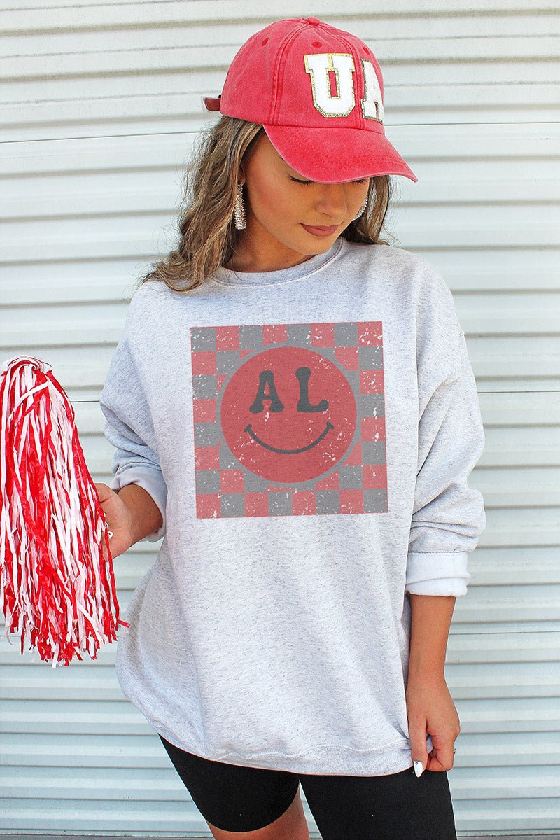 Unisex Checkerboard Design Happy NuBlend Crew Neck Sweatshirt for All Ages