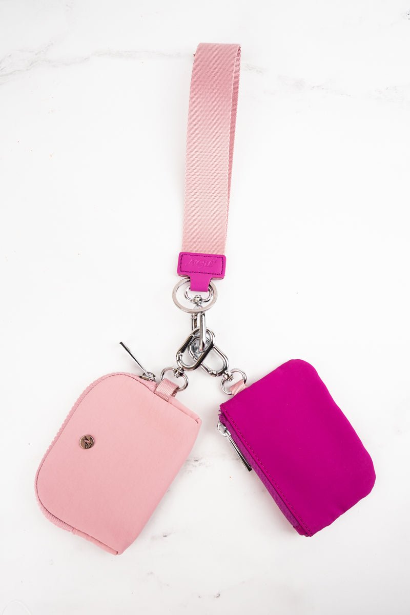 Stylish NGIL Dual Pouch Wristlet in Hot Pink and Pink Tones