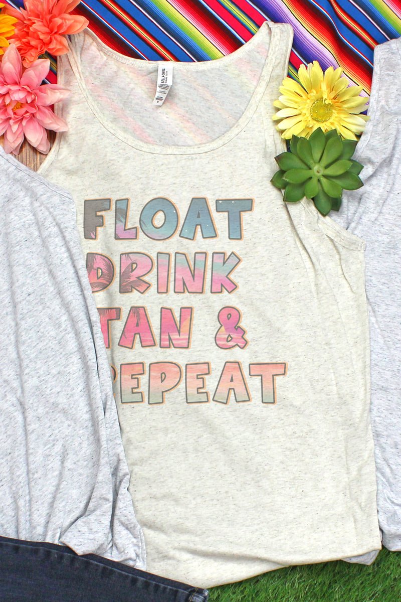 Unisex Vintage Graphic Float Drink Tan Repeat Jersey Tank Top