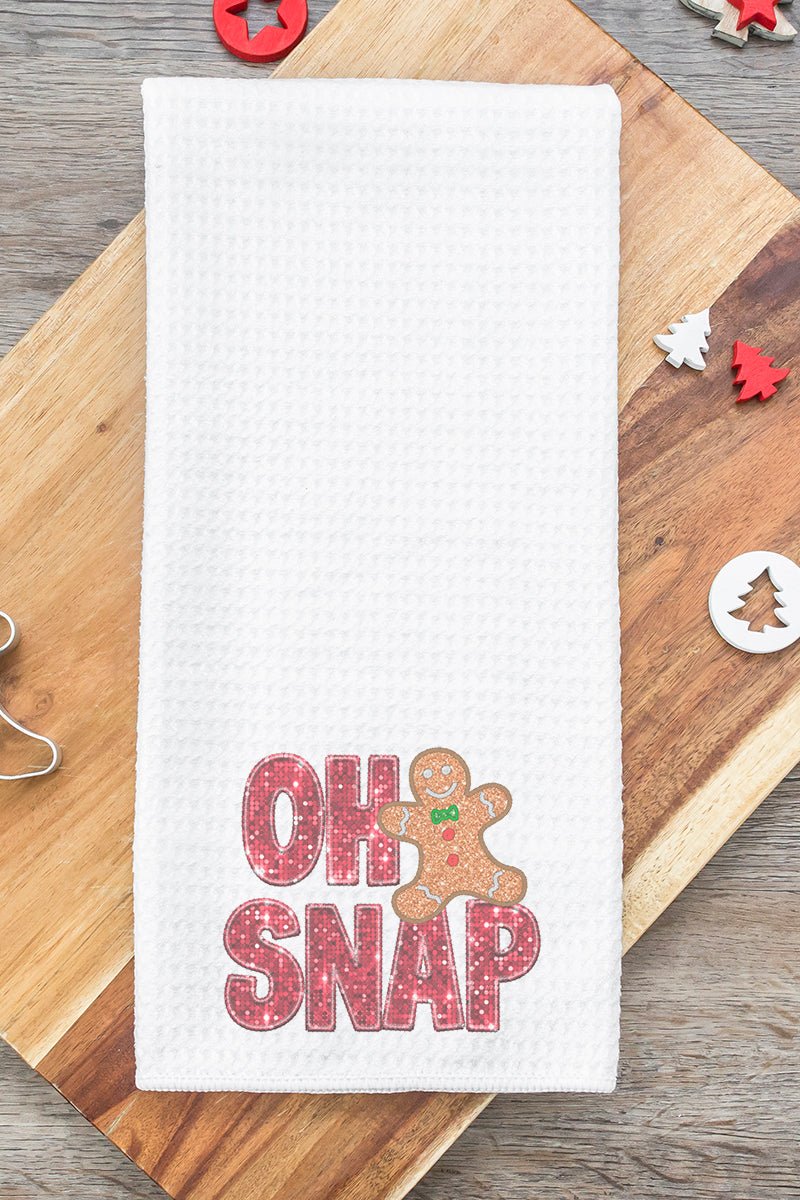Artificial Sequin Oh Snap Gingerbread Pattern Transfer Waffle-style Kitchen and Bathroom Tea Towel