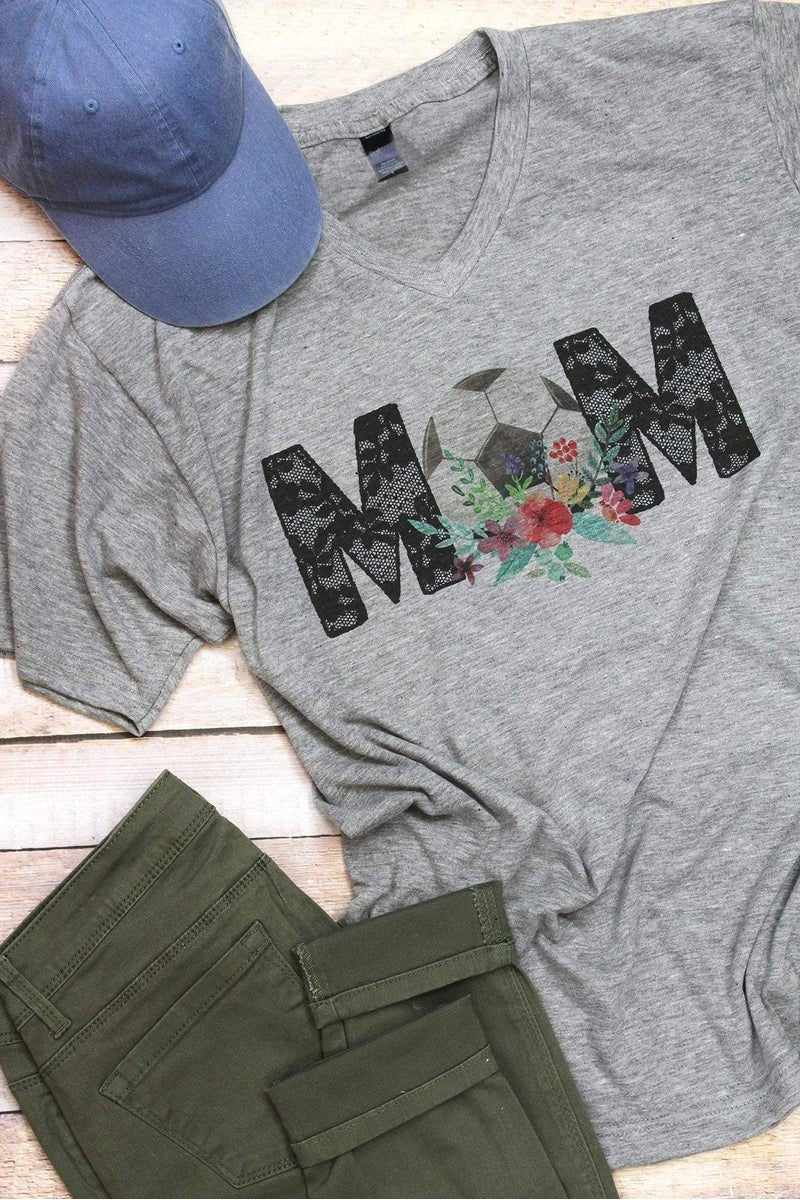 Unisex Polyester - Rich Blend Floral Graphic V - Neck Soccer Mom T - Shirt