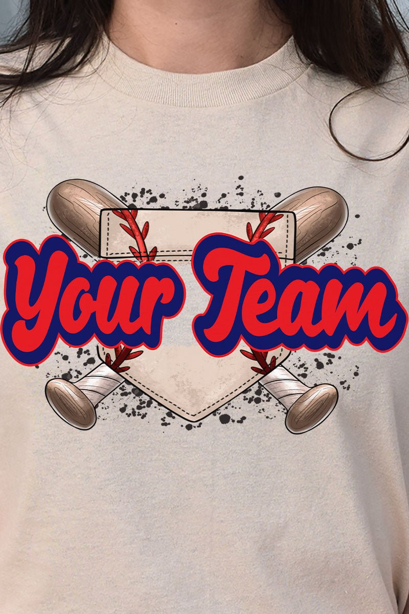 Baseball Home Plate-themed Red and Navy Colored Short Sleeve Unisex Relaxed Fit Casual T-Shirt