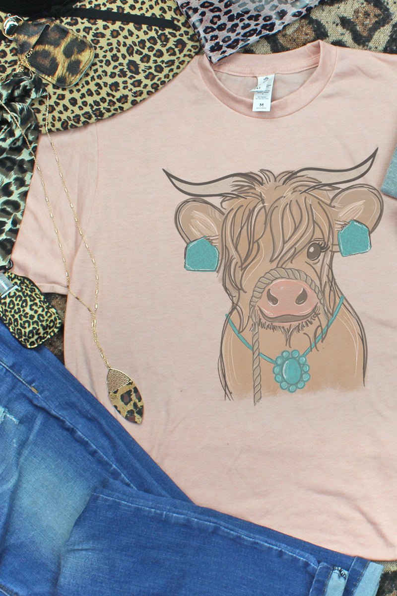 Stylish Unisex Poly-Rich Blend Tee with Fancy Turquoise Cow Design