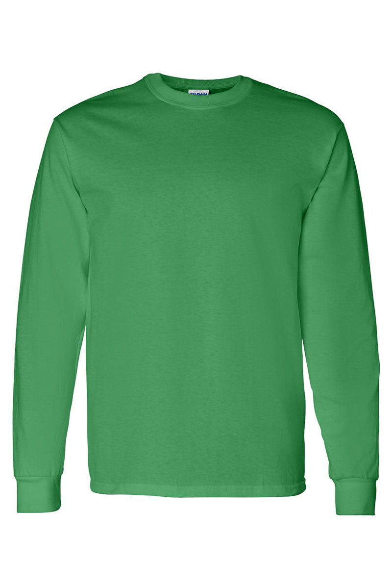 Adult Heavy Cotton Long Sleeve T-Shirt with Faux Tinsel Merry Christmas Heat Transfer