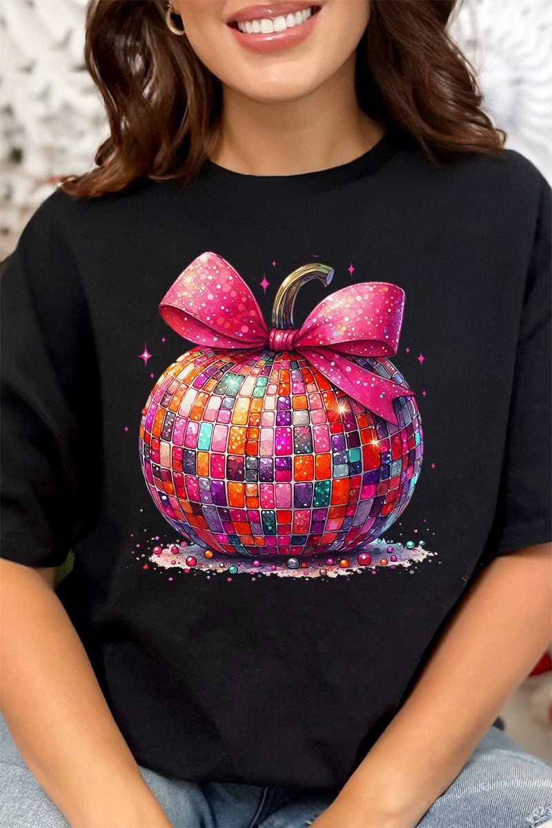 Colorful Disco Themed Short Sleeve Unisex Relaxed Fit Pumpkin Graphic T-Shirt