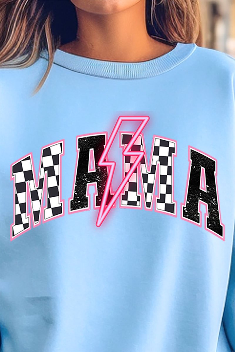 Neon Lightning Bolt Checkered Heavy - weight Crew Sweatshirt for Moms with Relaxed Fit