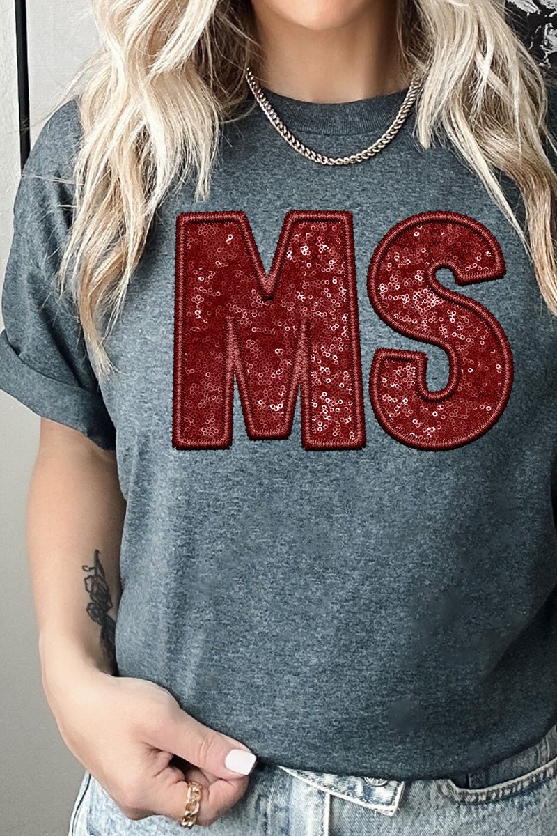 Maroon Faux Sequin Heat-Transfer Short Sleeve Relaxed-Fit Unisex T-Shirt
