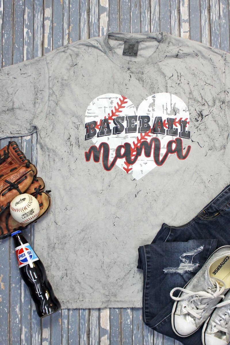 Adult Heavyweight Distressed Heart Graphic Color Blast Comfort Colors Baseball Mama T-Shirt