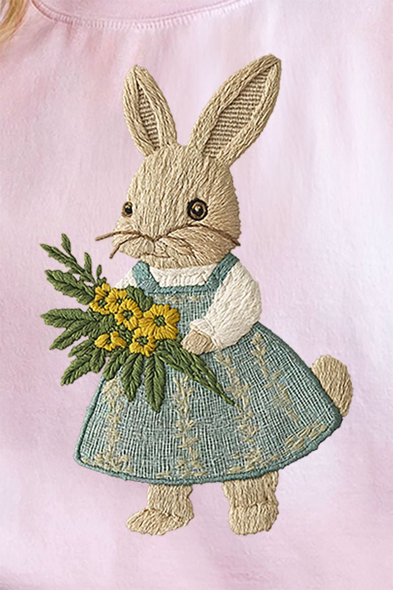 Vintage-Style Faux Embroidery Bunny Design Unisex NuBlend Crewneck Sweatshirt for Comfort and Fashion