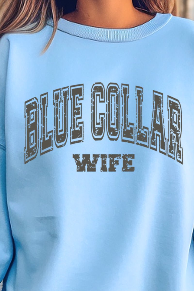 Heavyweight Distressed Blue Crew Sweatshirt for Blue - Collar Wives