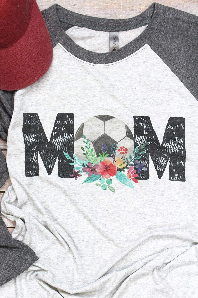 Unisex Floral Graphic 3/4 Raglan Tri-Blend Soccer Mom T-Shirt