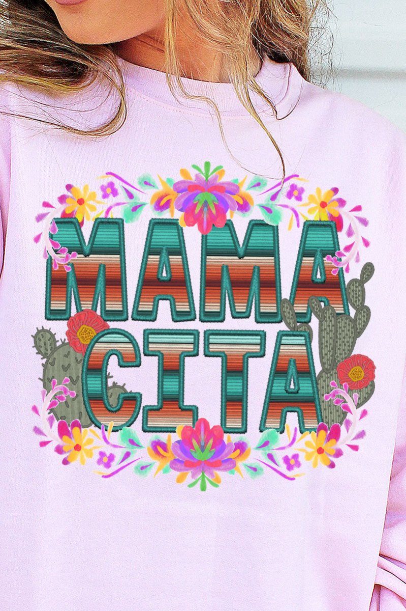 Unisex NuBlend Crew Sweatshirt with Faux Embroidery Mamacita Heat Transfer Graphic