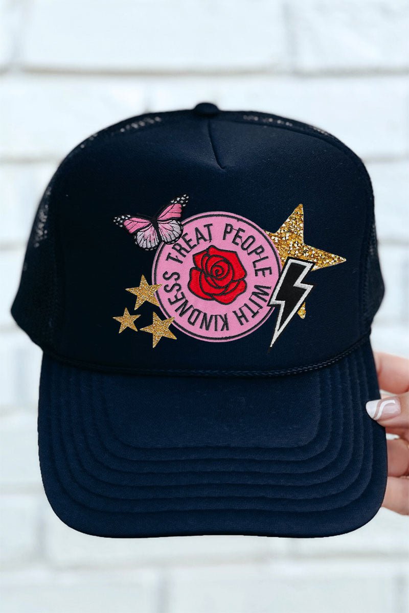 Fashionable Faux Patch Treat People With Kindness Transfer Foam Front Mesh Trucker Cap for Casual Wear