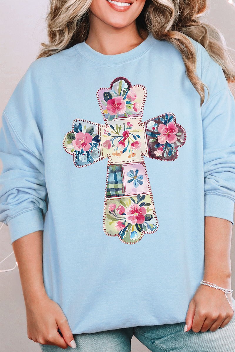 Unisex Faux Quilted Cross Graphic NuBlend Crew Neck Sweatshirt for All Seasons
