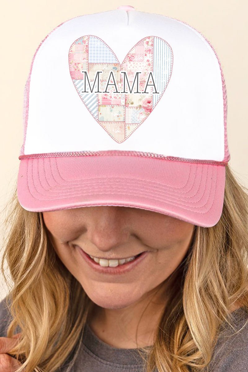 Stylish Mama Heart Faux Patchwork Quilt Foam Mesh Back Trucker Hat